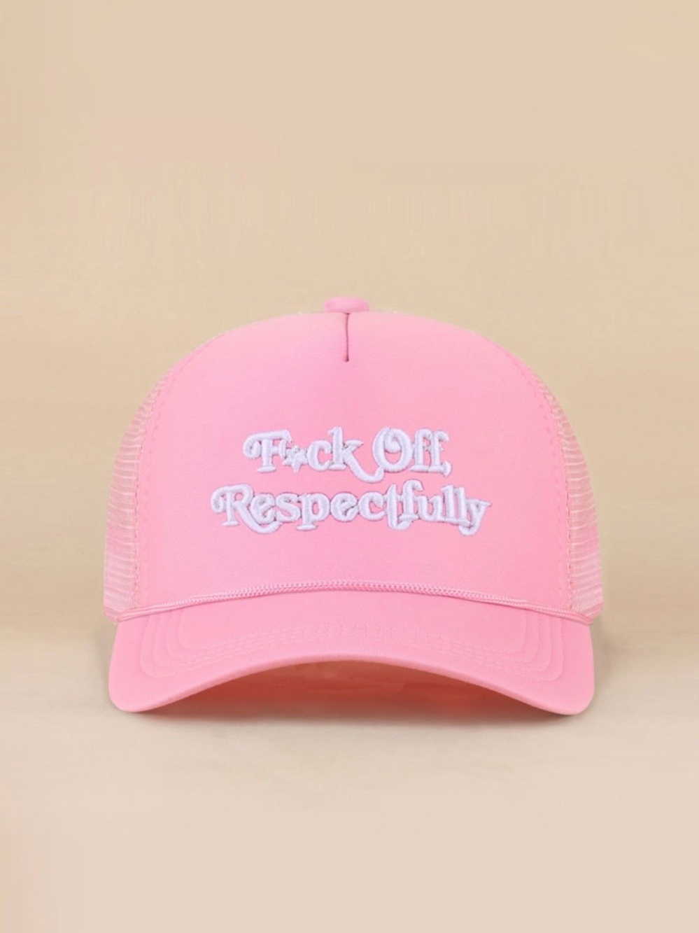Pink Trucker Hat with F*ck Off Respectfully' Embroidery